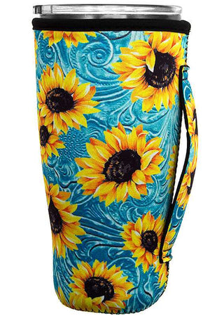 PAISLEY LEATHER SUNFLOWER TUMBLER DRINK SLEEVE