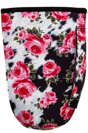 ROSE COWHIDE TUMBLER DRINK SLEEVE WITH HANDLE