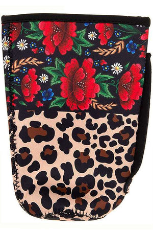 FLOWER LEOPARD TUMBLER DRINK SLEEVE WITH HANDLE