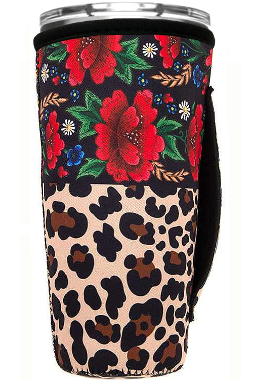 FLOWER LEOPARD TUMBLER DRINK SLEEVE WITH HANDLE