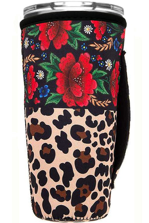 FLOWER LEOPARD TUMBLER DRINK SLEEVE WITH HANDLE