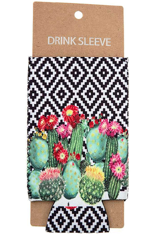 WESTERN NAVAJO AZTEC GEOMETRIC DESIGN FLOWER  CACTUS PRINT PERSONALIZED SKINNY CAN AND BOTTLE COOLERS DRINK SLEEVE