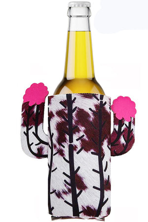 COW HIDE CACTUS FLOWER SKINNY CAN BOTTLE SLEEVE