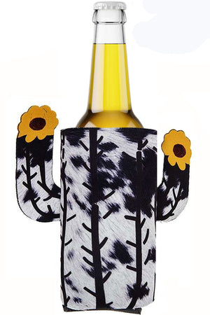 COW HIDE CACTUS FLOWER SKINNY CAN BOTTLE SLEEVE