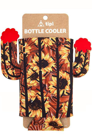 LEATHER CACTUS FLOWER SKINNY CAN BOTTLE SLEEVE