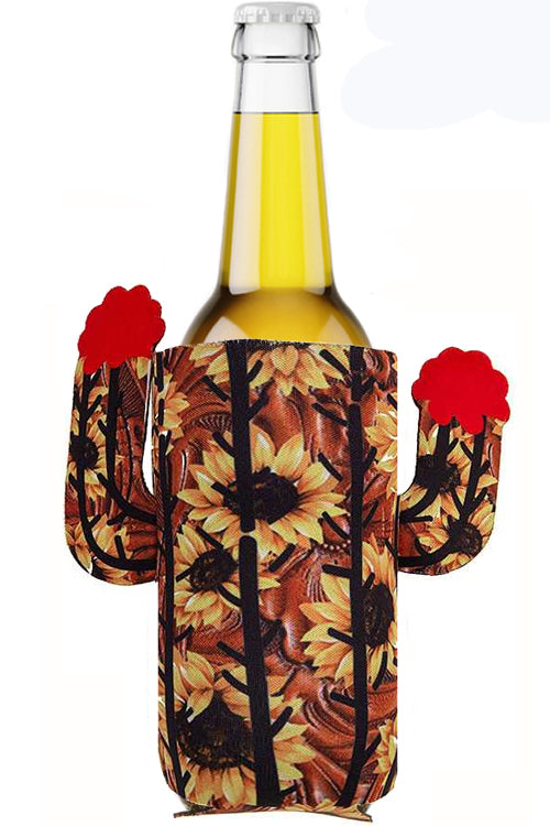 LEATHER CACTUS FLOWER SKINNY CAN BOTTLE SLEEVE