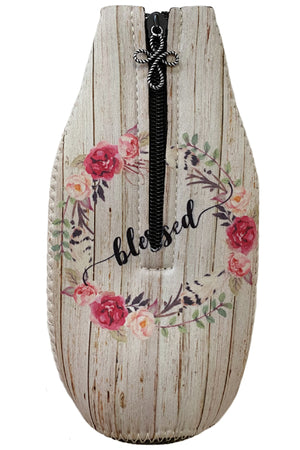 CROSS ZIPPER CHARM BLESSED MESSAGE DRINK SLEEVE