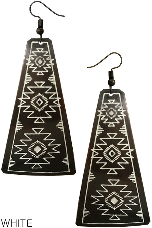 AZTEC WESTERN CONCHO STYLE AZTEC CROSS TEXTURED INDIA HANDMADE TRAPEZOID SHAPE CASTING FISH HOOK DANGLING EARRING