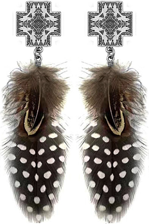 WESTERN CONCHO STYLE TEXTURED AZTEC CROSS THUNDERBIRD FLOWER CASTING FEATHER CHARM POST DANGLING EARRING