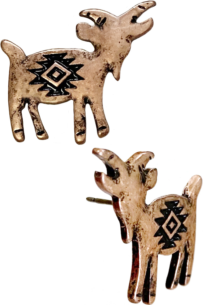 WESTERN STYLE AZTEC CROSS PATTERNED FARM ANIMAL GOAT CASTING STUD EARRING