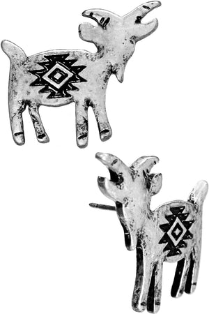 WESTERN STYLE AZTEC CROSS PATTERNED FARM ANIMAL GOAT CASTING STUD EARRING