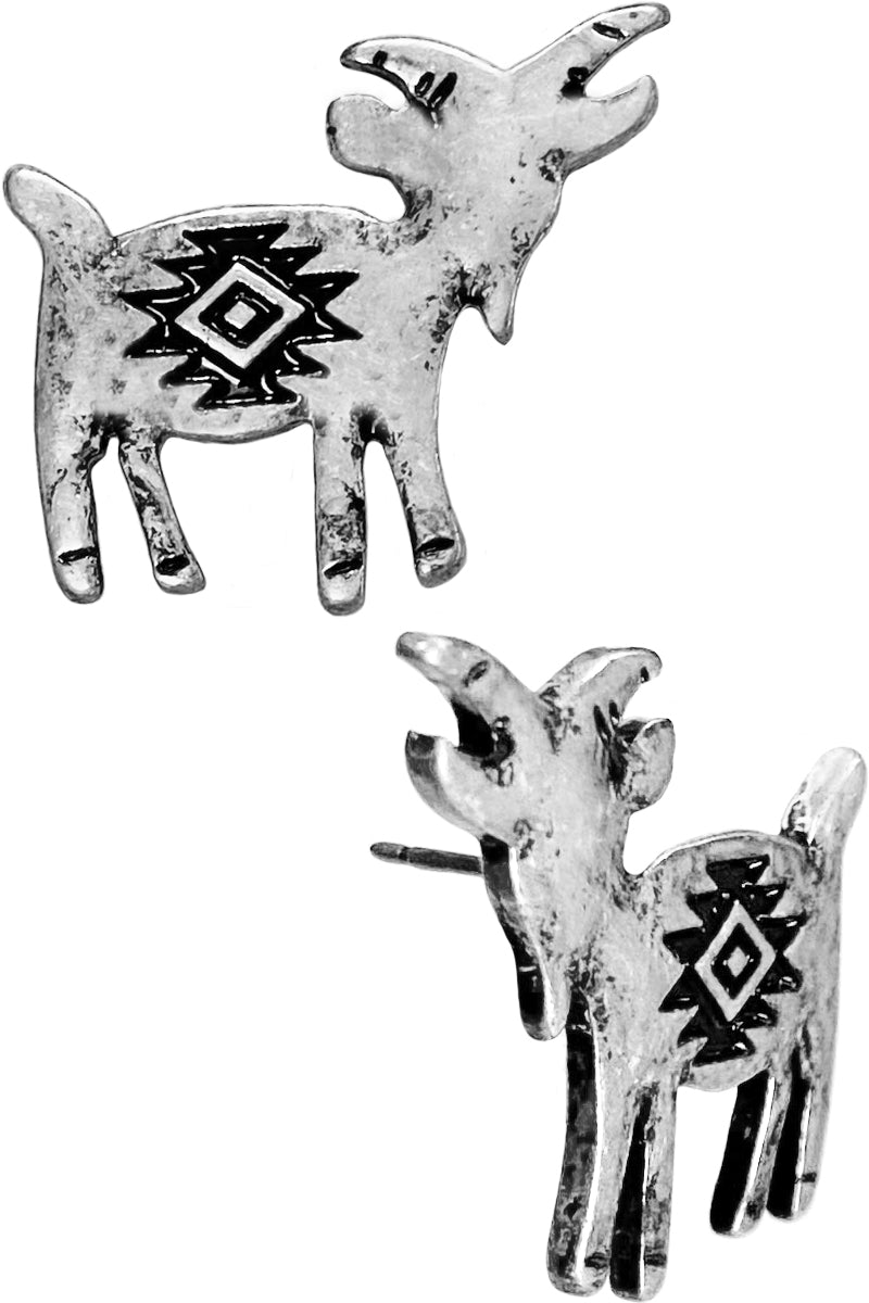 WESTERN STYLE AZTEC CROSS PATTERNED FARM ANIMAL GOAT CASTING STUD EARRING