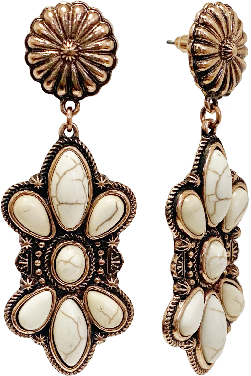 WESTERN GEMSTONE CONCHO FLOWER EARRING