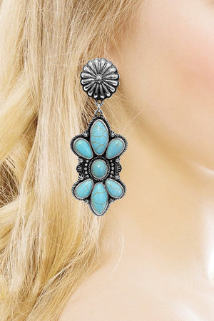 WESTERN GEMSTONE CONCHO FLOWER EARRING