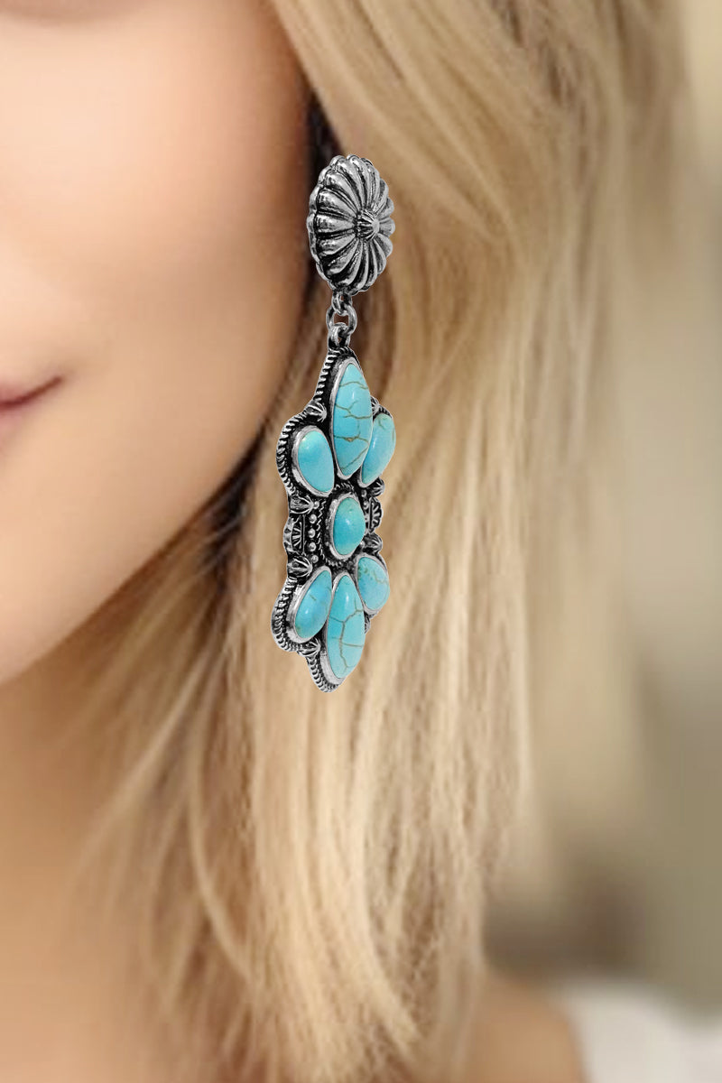 WESTERN GEMSTONE CONCHO FLOWER EARRING