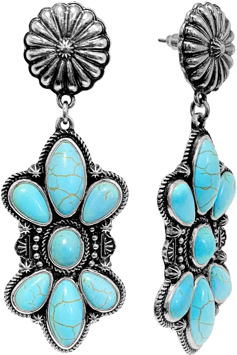 WESTERN GEMSTONE CONCHO FLOWER EARRING