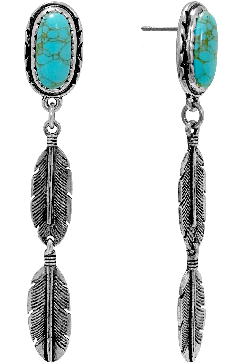 WESTERN GEMSTONE FEATHER EARRING