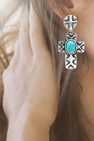 WESTERN CONCHO AZTEC GEMSTONE CROSS EARRING