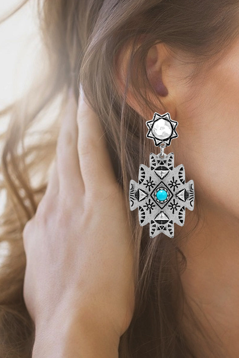 WESTERN CONCHO GEMSTONE AZTEC EARRING