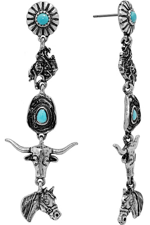 WESTERN RODEO THEME GEMSTONE CHARM EARRING