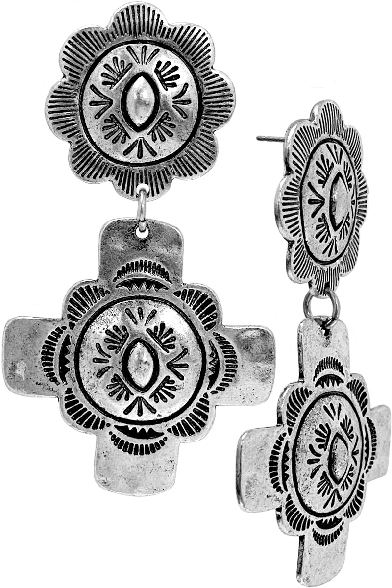 WESTERN CONCHO AZTEC CROSS CHARM EARRING