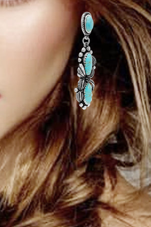 WESTERN GEMSTONE LEAVES PATTERN CHARM EARRING