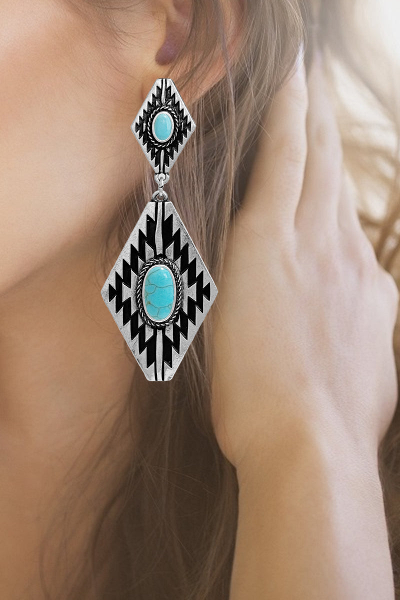 WESTERN GEMSTONE AZTEC DIAMOND SHAPE EARRING