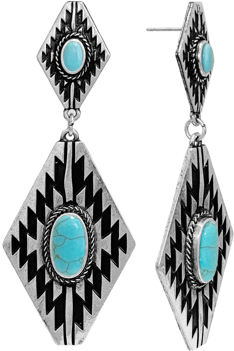 WESTERN GEMSTONE AZTEC DIAMOND SHAPE EARRING