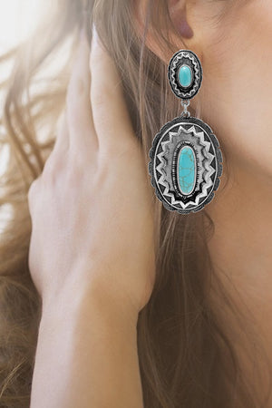 WESTERN CONCHO AZTEC GEMSTONE OVAL CHARM EARRING