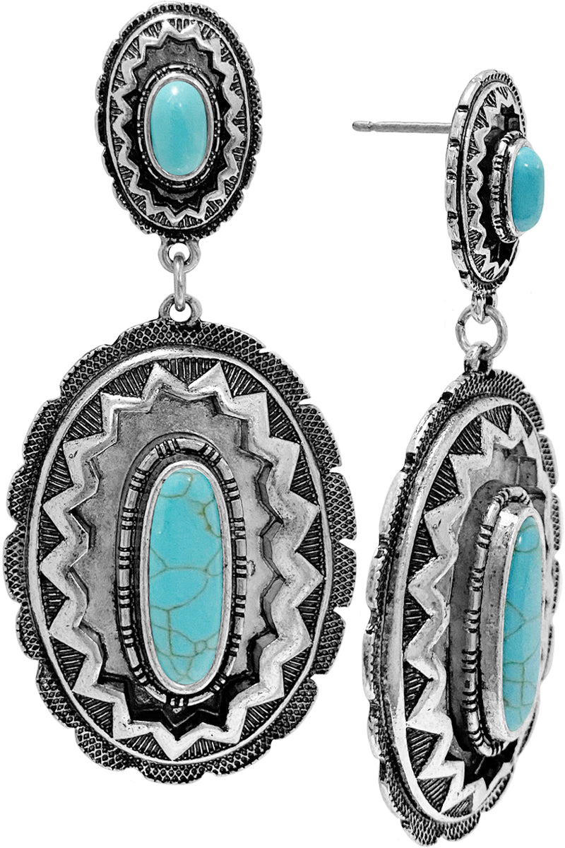 WESTERN CONCHO AZTEC GEMSTONE OVAL CHARM EARRING