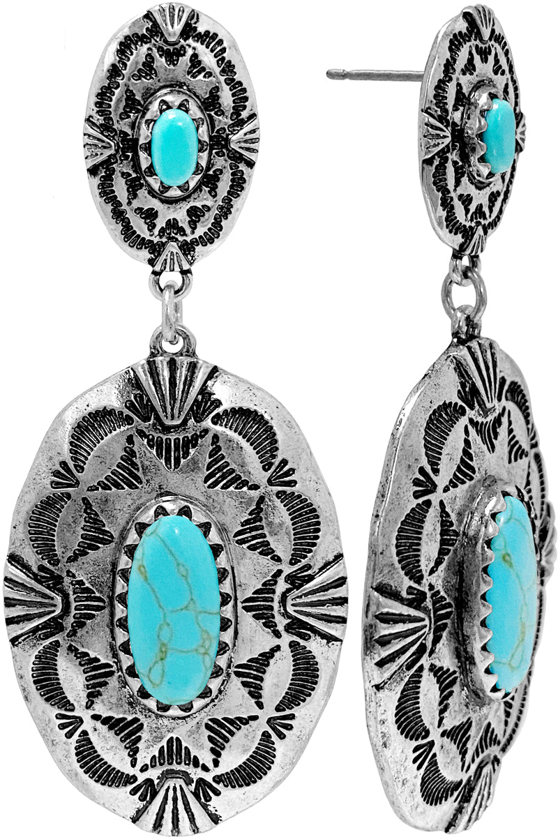 WESTERN CONCHO AZTEC GEMSTONE OVAL CHARM EARRING