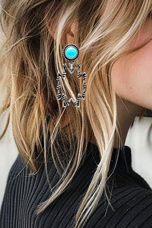 WESTERN CONCHO TQ BARBED WIRE GEOMETRIC AZTEC EARRING