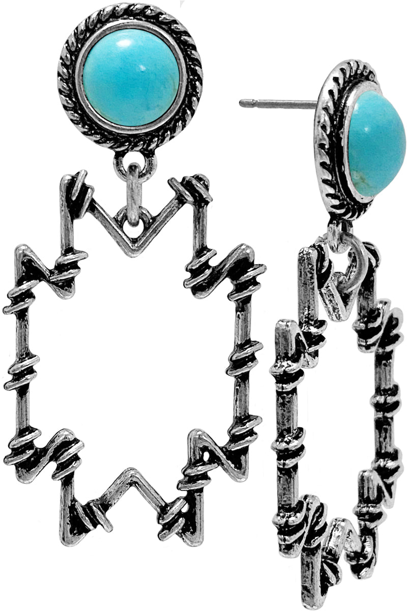 WESTERN CONCHO TQ BARBED WIRE GEOMETRIC AZTEC EARRING