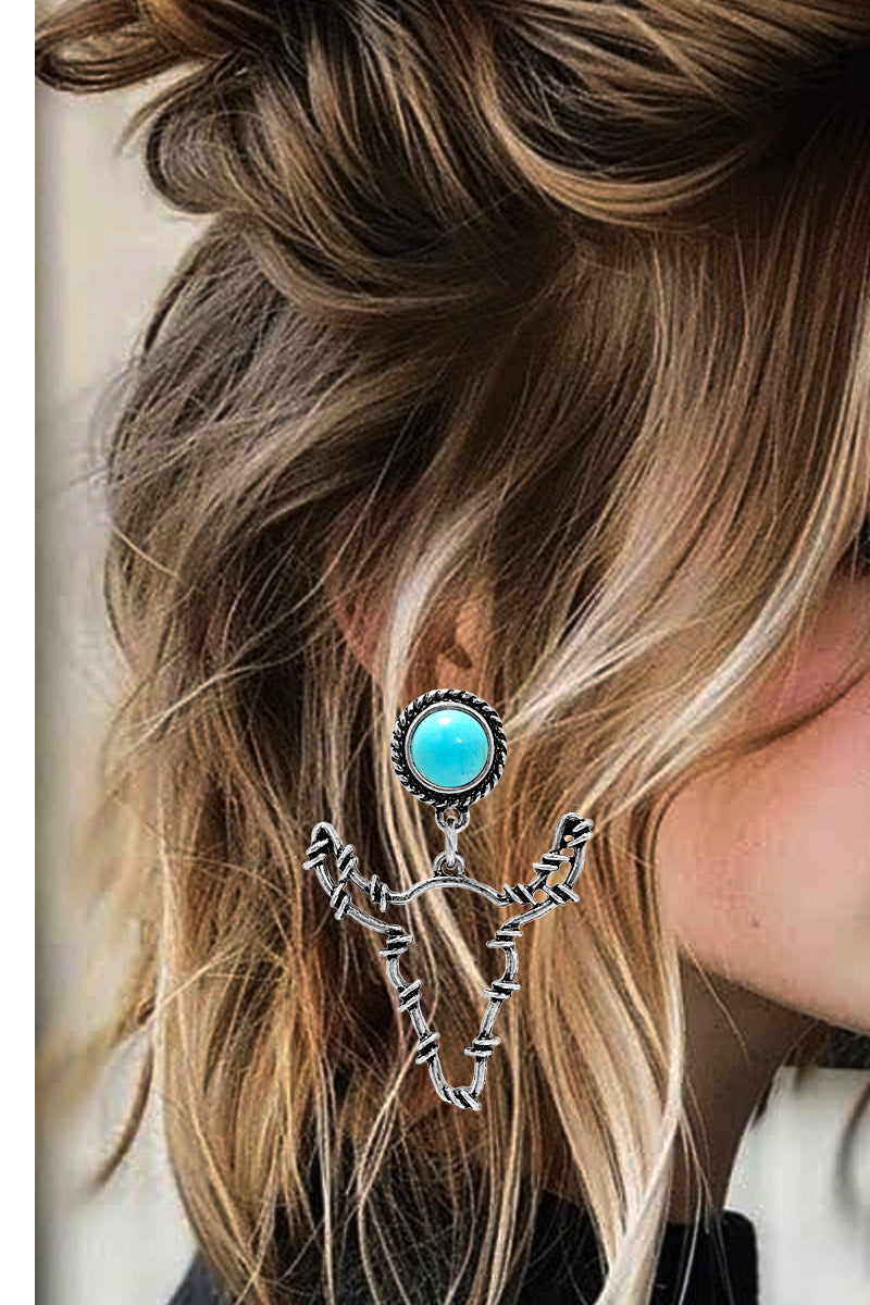 WESTERN CONCHO TQ BARBED WIRE STEER HEAD EARRING