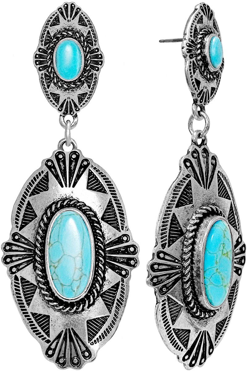 WESTERN CONCHO GEMSTONE OVAL DROP EARRING