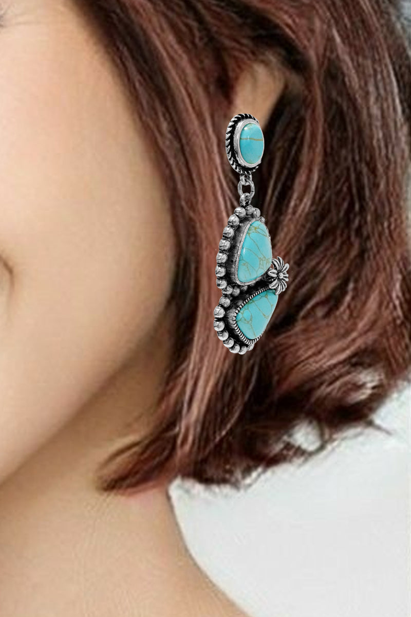 WESTERN DOT GEMSTONE FLOWER EARRING