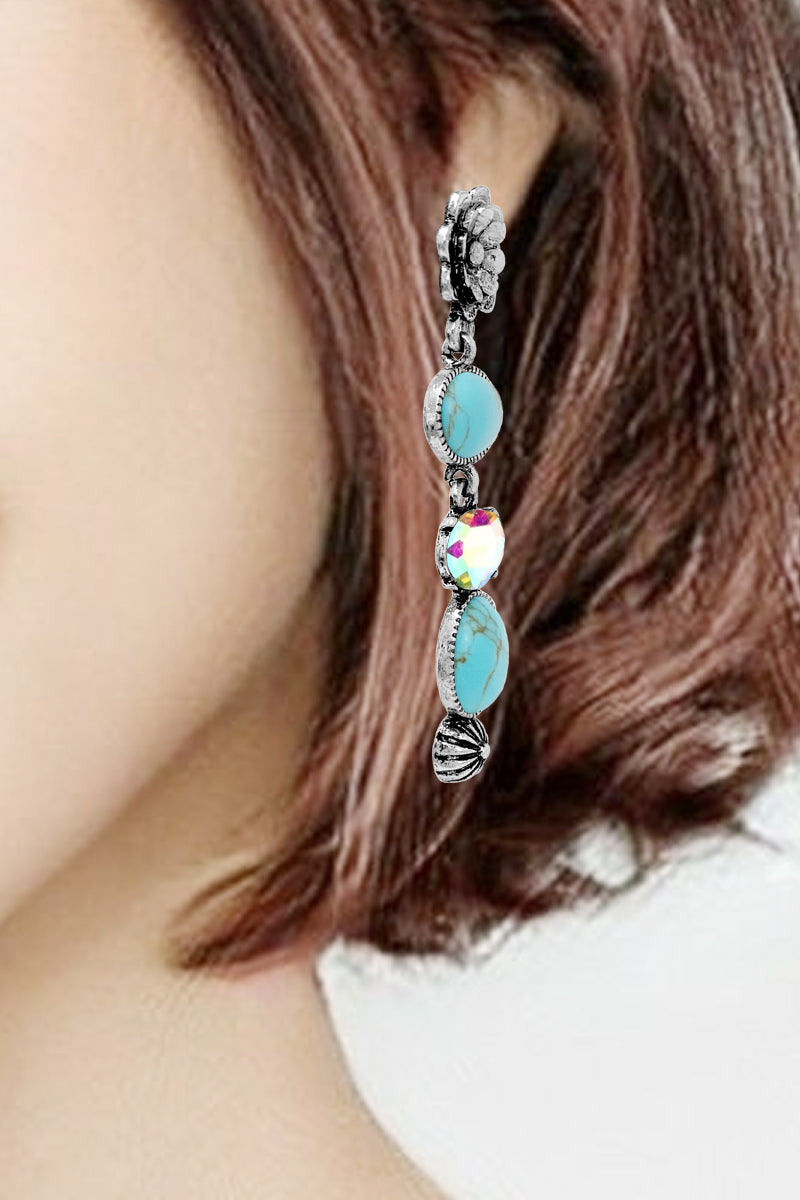 GEMSTONE RHINESTONE  DROP FLOWER POST EARRING