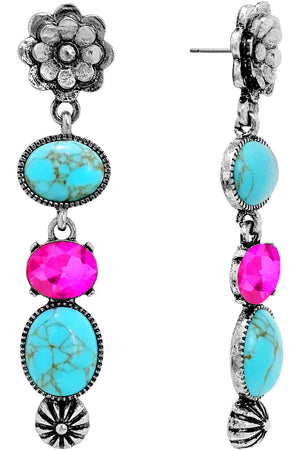 GEMSTONE RHINESTONE  DROP FLOWER POST EARRING