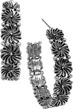 WESTERN CONCHO FLOWER HOOP EARRING