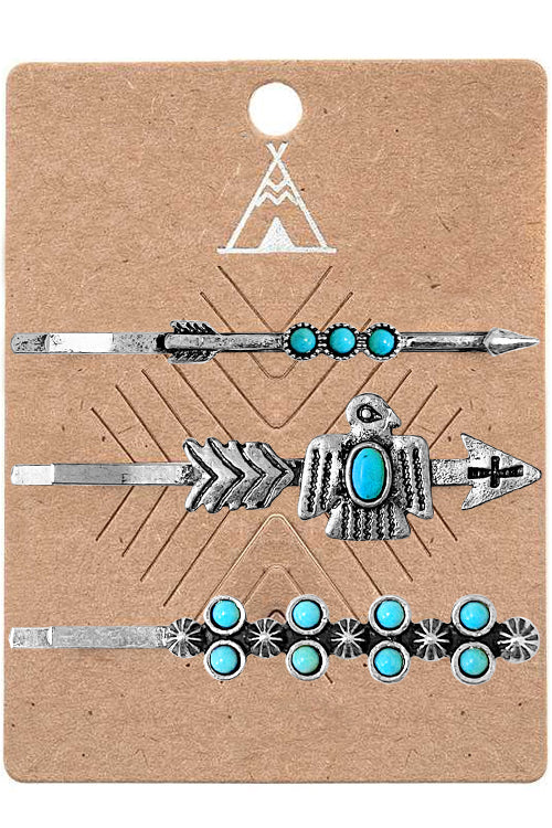 WESTERN CONCHO AZTEC GEMSTONE ARROW THUNDERBIRD BAR MULTI SHAPE HAIR BOBBY PINS