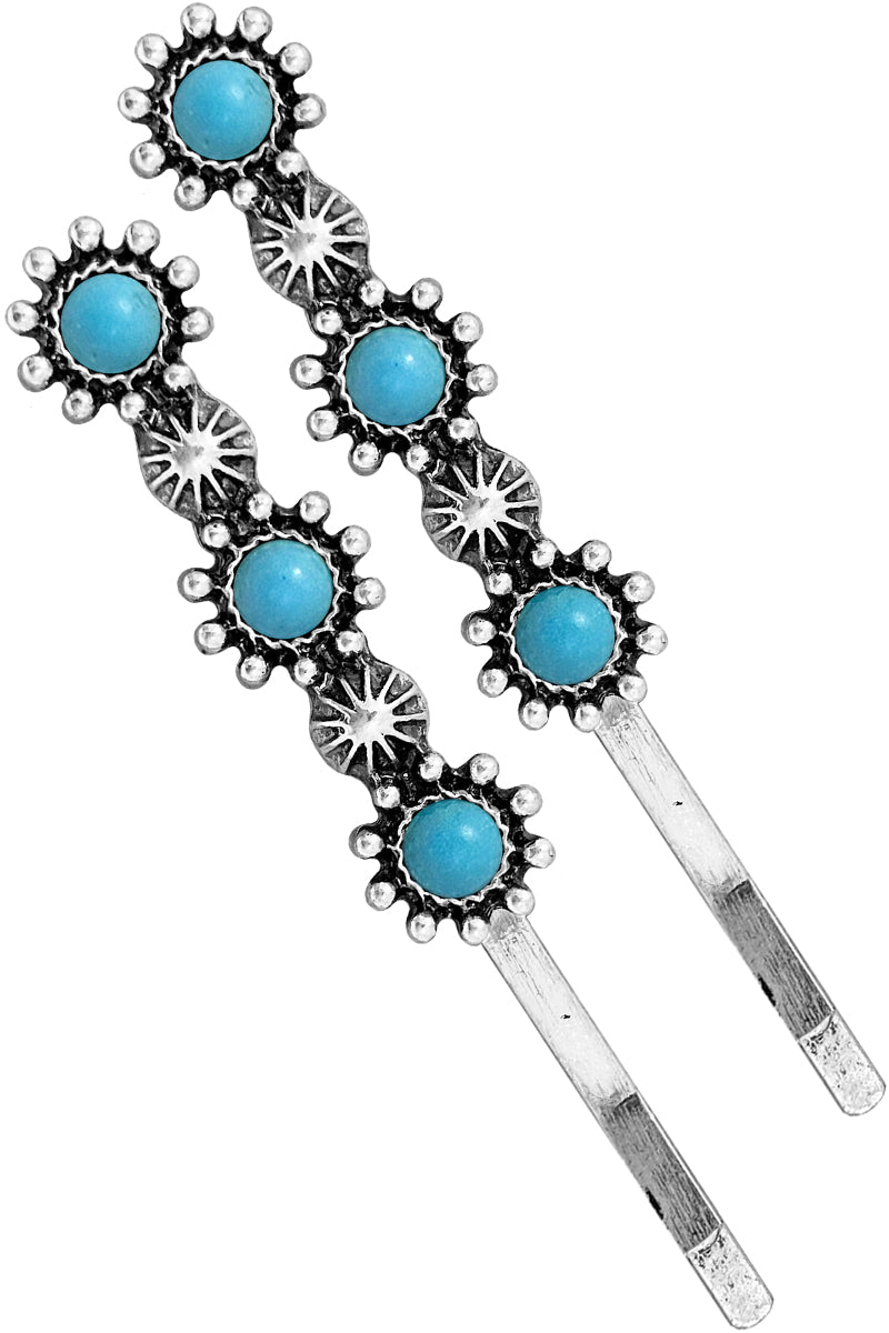 WESTERN GEMSTONE CONCHO FLOWER BOBBY PIN