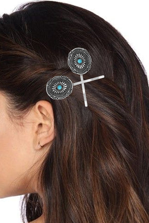 WESTERN GEMSTONE CONCHO FLOWER BOBBY PIN