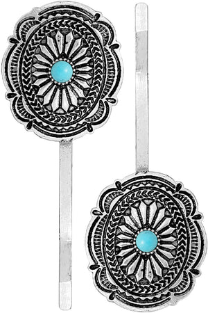 WESTERN GEMSTONE CONCHO FLOWER BOBBY PIN