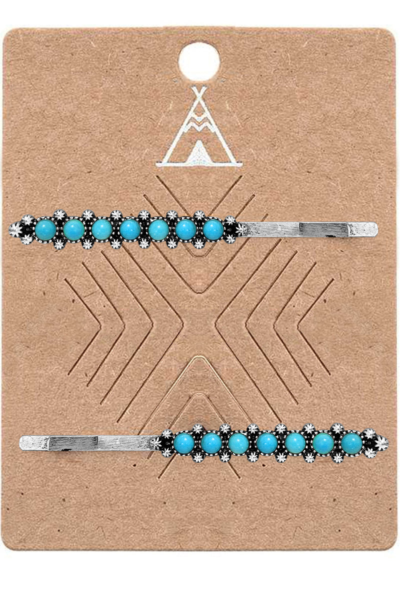 WESTERN CONCHO GEMSTONE BAR BOBBY PIN SET