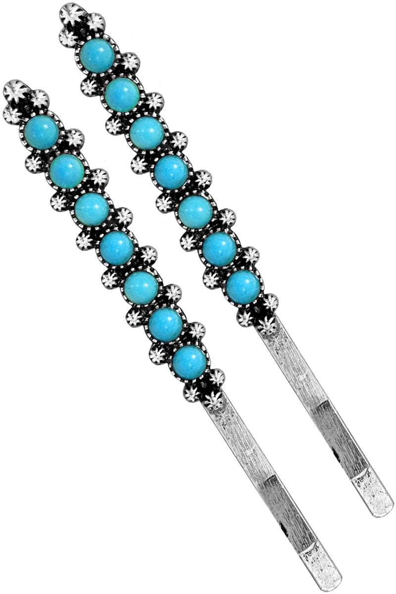 WESTERN CONCHO GEMSTONE BAR BOBBY PIN SET