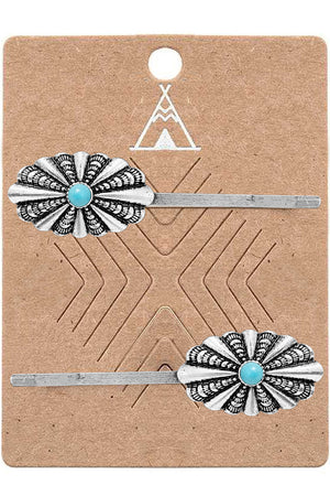 WESTERN GEMSTONE CONCHO FLOWER BOBBY PIN