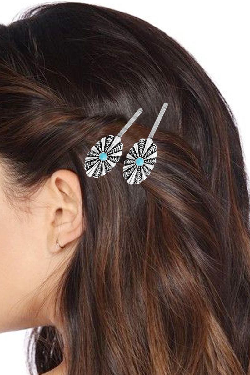 WESTERN GEMSTONE CONCHO FLOWER BOBBY PIN