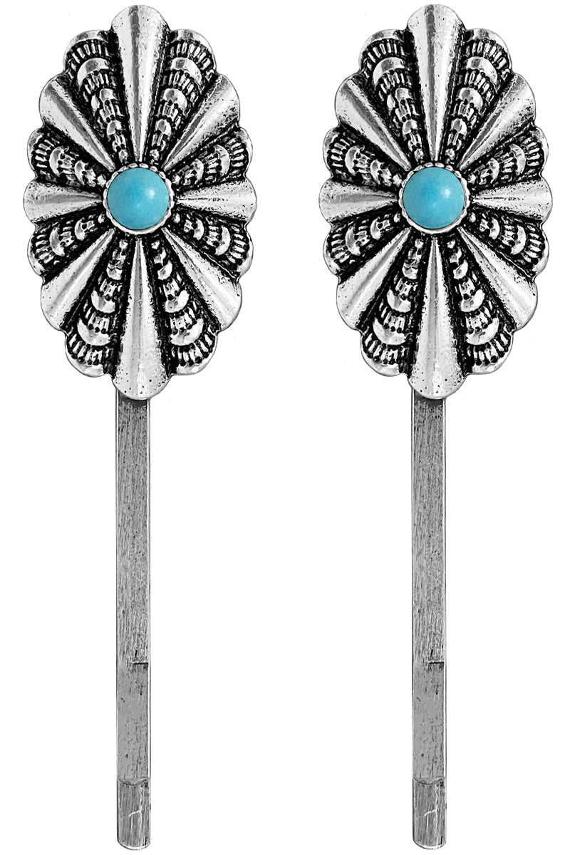 WESTERN GEMSTONE CONCHO FLOWER BOBBY PIN