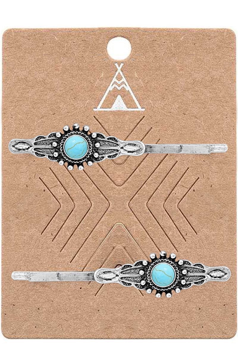 WESTERN CONCHO AZTEC GEMSTONE BOBBY PIN