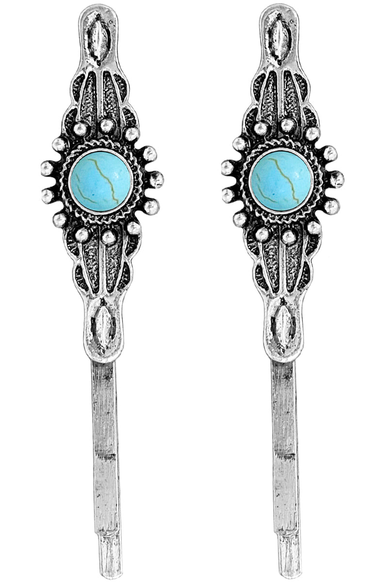 WESTERN CONCHO AZTEC GEMSTONE BOBBY PIN